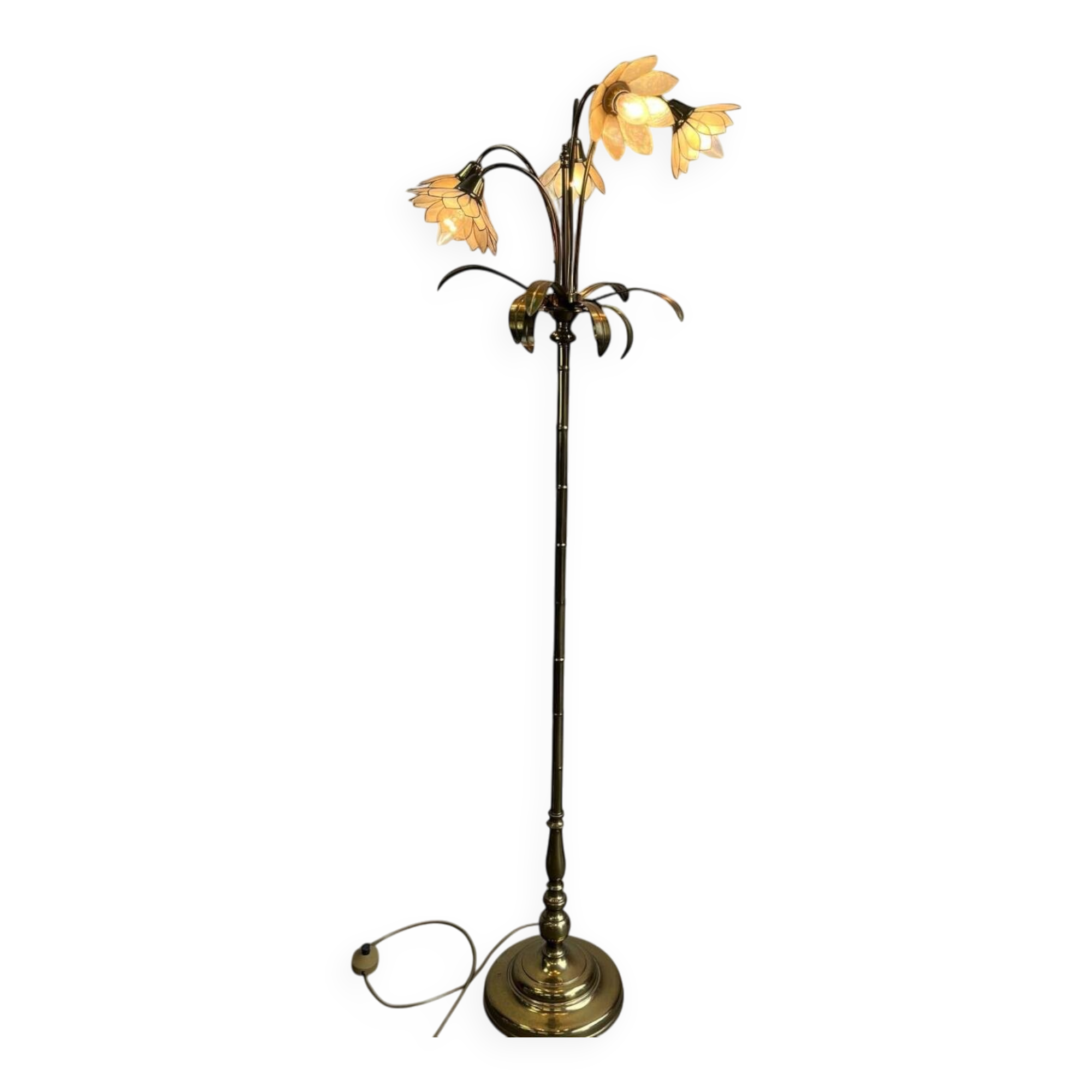 Lampadaire/lampadaire vintage en forme de lotus doré