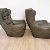 Vintage Dark Green Leather Lounge Armchair: 1970s Scandinavian Style