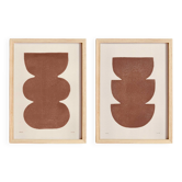 Duo of terracotta abstract paintings on paper signed Eawy.