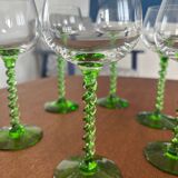 Alsatian white wine glass with green twisted stem - vintage franc stemmed glass