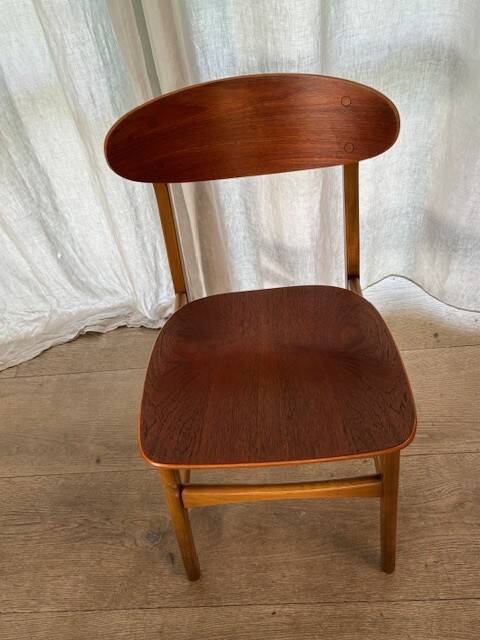 5 beech and teak chairs - Denmark 50s/60s