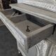 Two-body glass buffet in patinated grey and white oak.