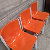 3 chaises monocoque orange gautier vintage 1960
