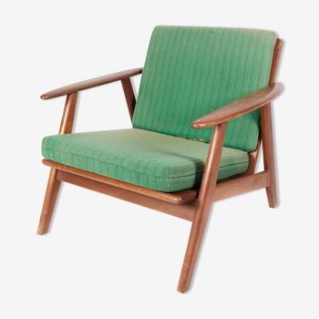 Fauteuil en teck et avec tissu vert de design danois, années 1960