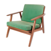 Fauteuil en teck et avec tissu vert de design danois, années 1960