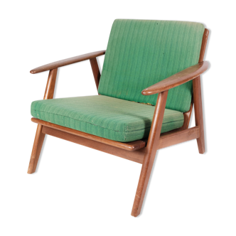 Fauteuil en teck et avec tissu vert de design danois, années 1960