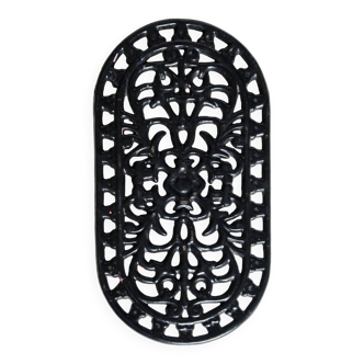Vintage black cast iron oval trivet - Openwork design