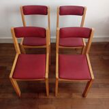 Série de 4 chaises années 60 bois blond et skaï