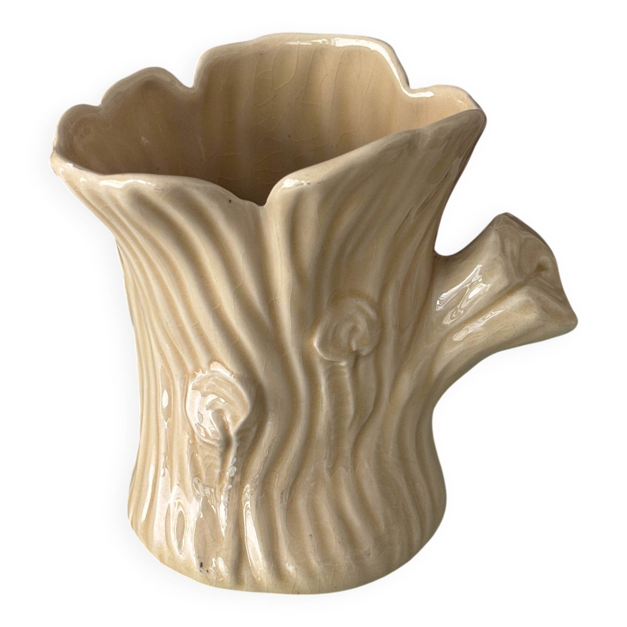 Vintage Italian Ceramic Tree Stump Vase – Bark Texture – Made in Italy