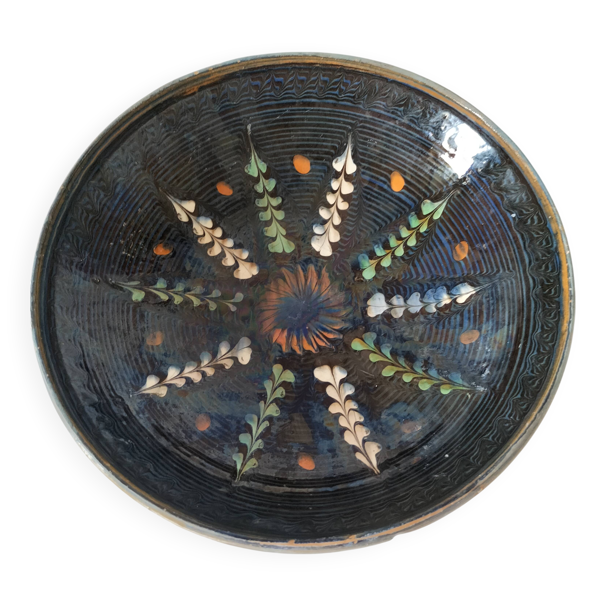 Large handcrafted glazed bowl – radiant floral decoration