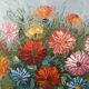 Small painting, bouquet of flowers, blue background