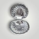 Vintage shell butter dish in stainless steel and cobalt blue glass with knife