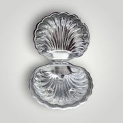 Vintage shell butter dish in stainless steel and cobalt blue glass with knife