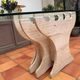 Large vintage dining table in beige stone and glass – 220 cm