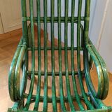 Large vintage green bamboo rattan armchair from Gâtinais with cushion
