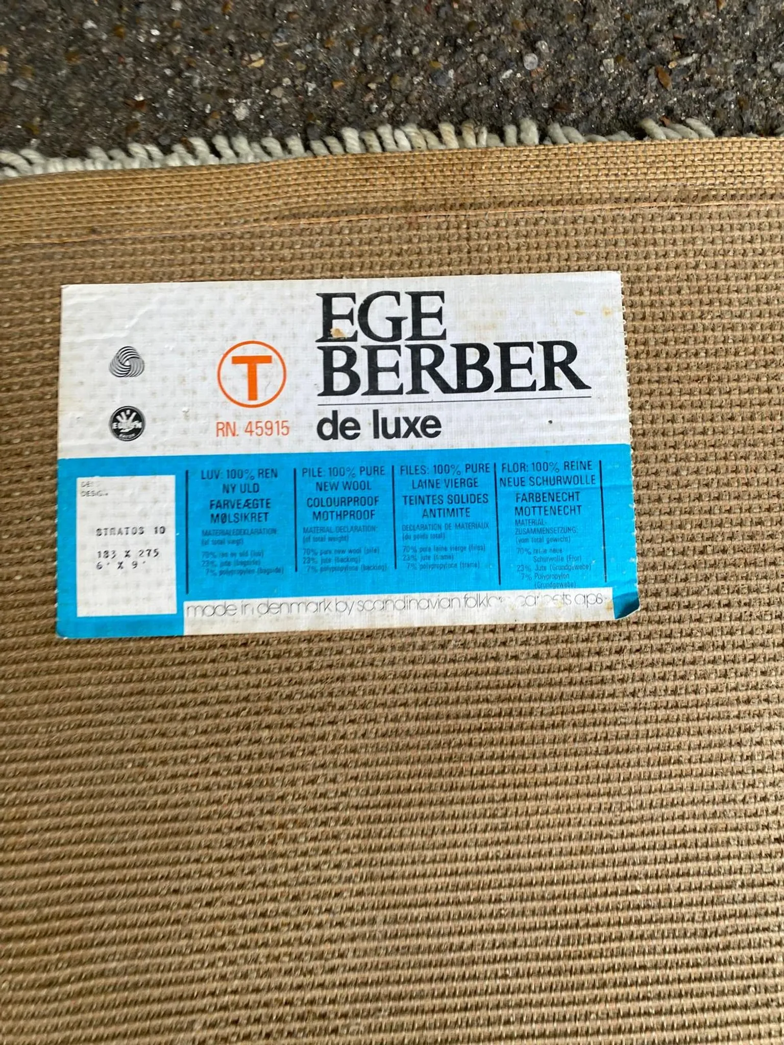 Mid-century scandinavian rug ege berber stratos denmark (183x275) 1970