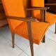 Pair of vintage 60s armchairs in wood and orange bouclé fabric