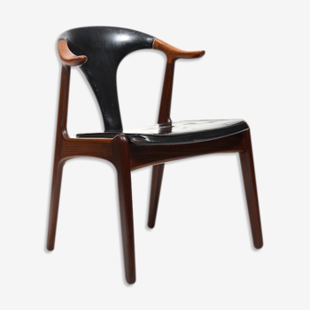 Danish Cow Horn Chair in Teak and Leather by H.P. Hansen