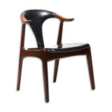 Danish Cow Horn Chair in Teak and Leather by H.P. Hansen