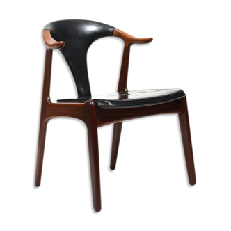 Fauteuil danois en teck et cuir par H.P. Hansen