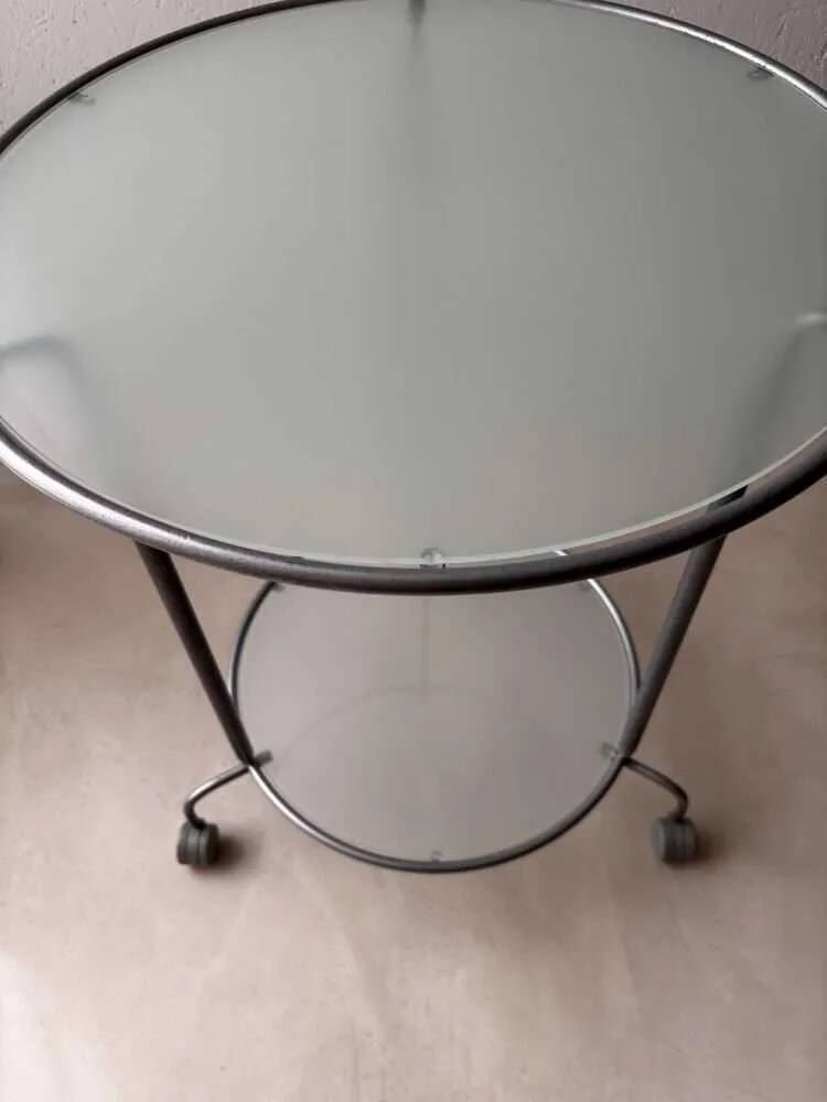 Ikea two-tiered serving trolley with glass.