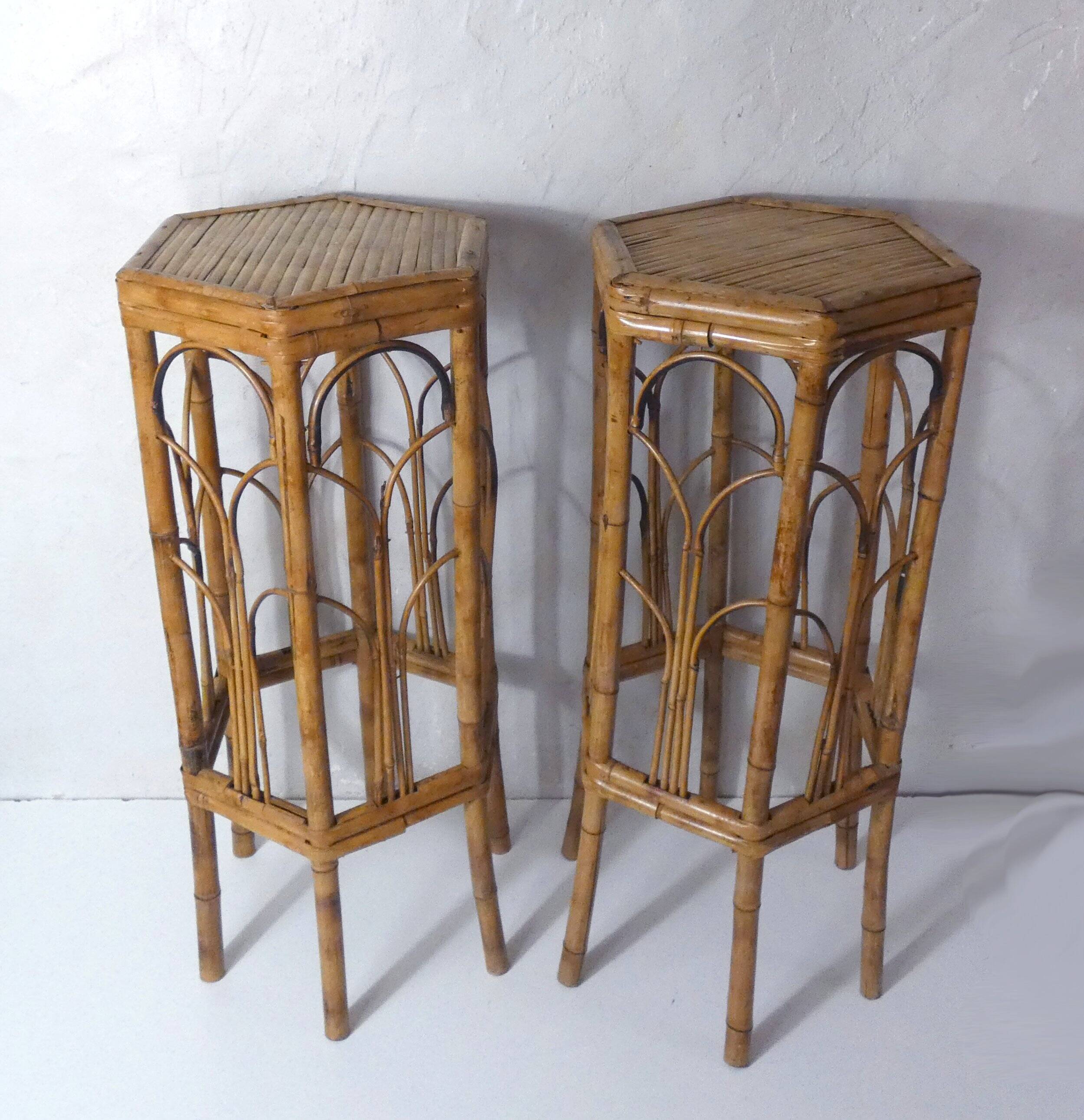 Set of 2 vintage rattan stools