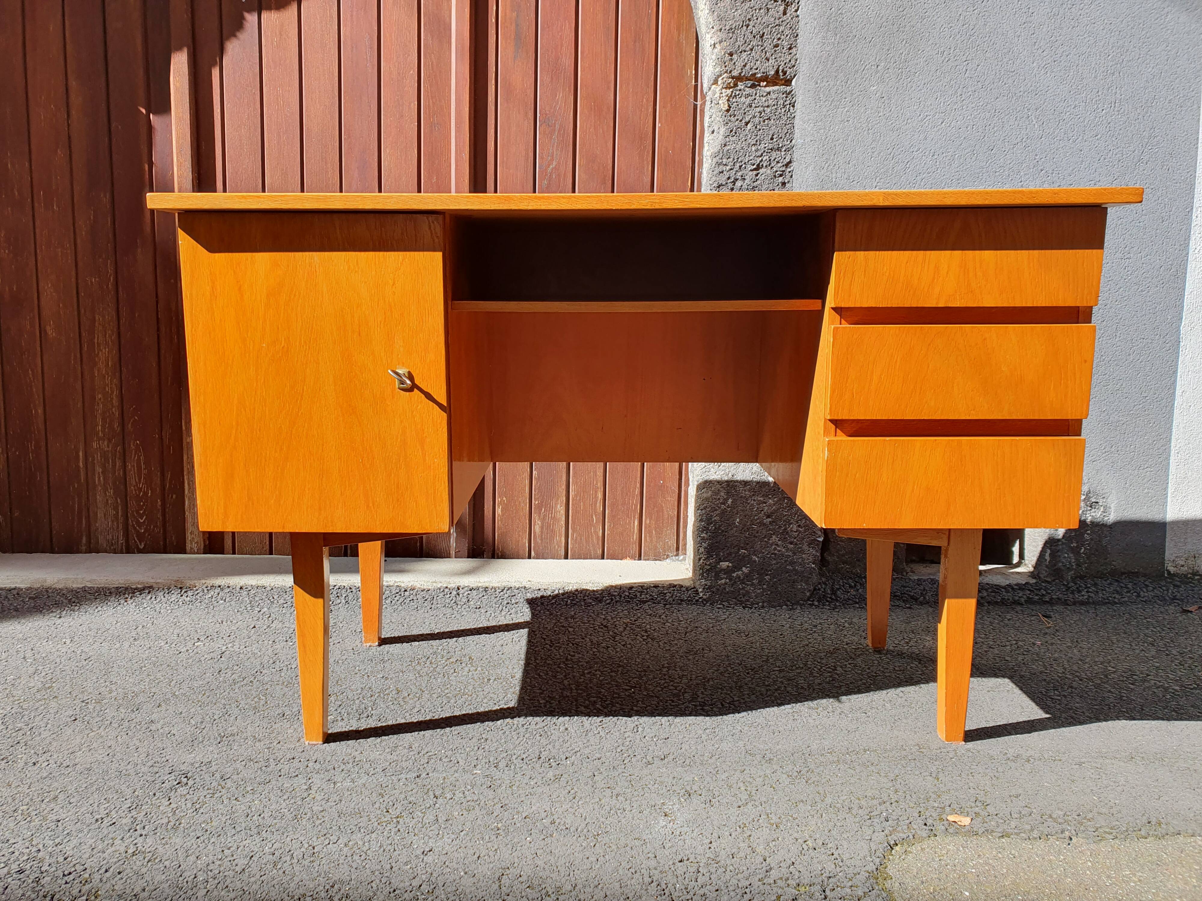 Vintage light oak desk from the 70s