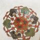 Vintage Brass Pedestal Bowl: Floral Motif, Red Blue Green Painted