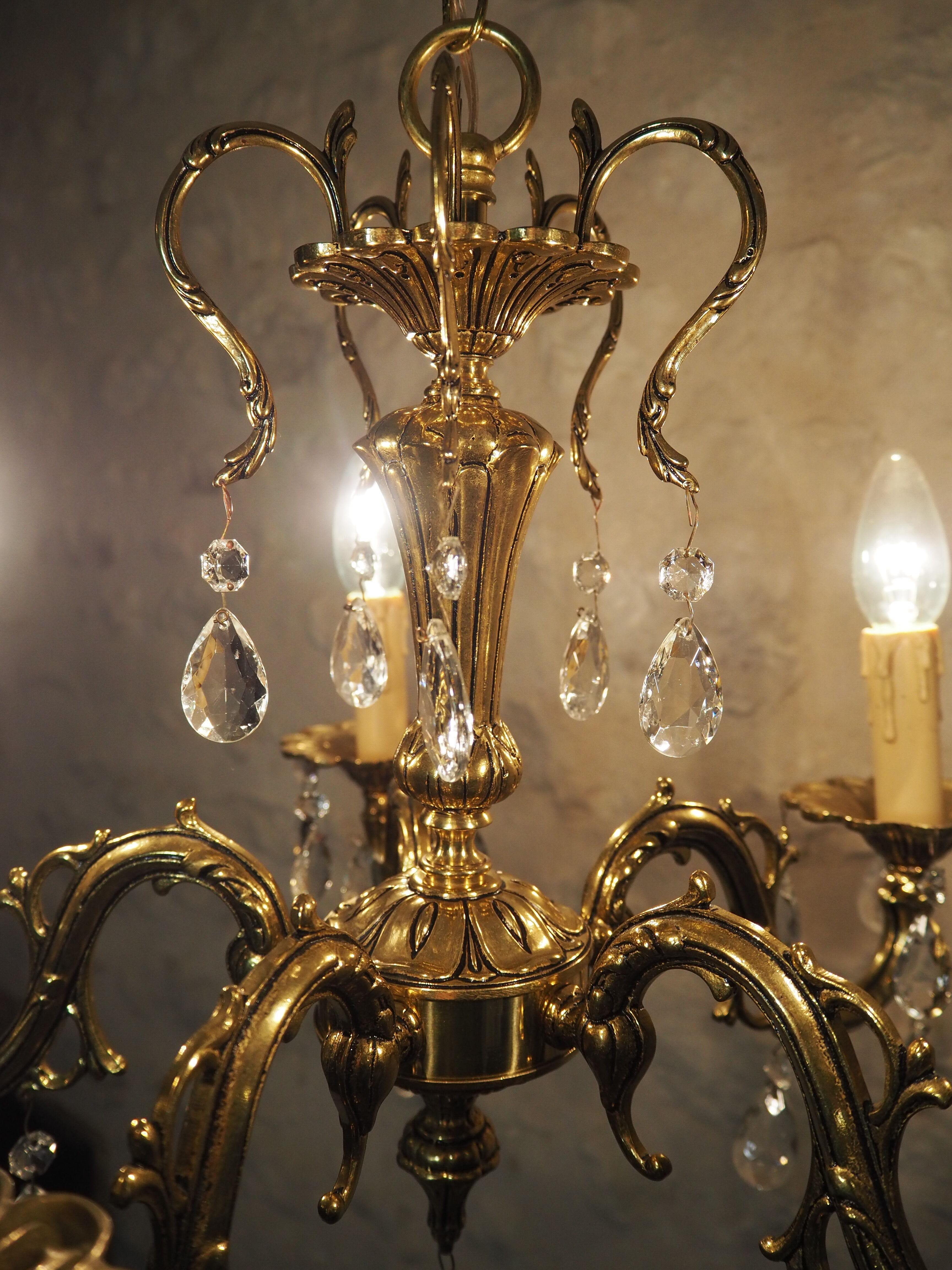 Bronze chandelier and faceted crystal stamps
