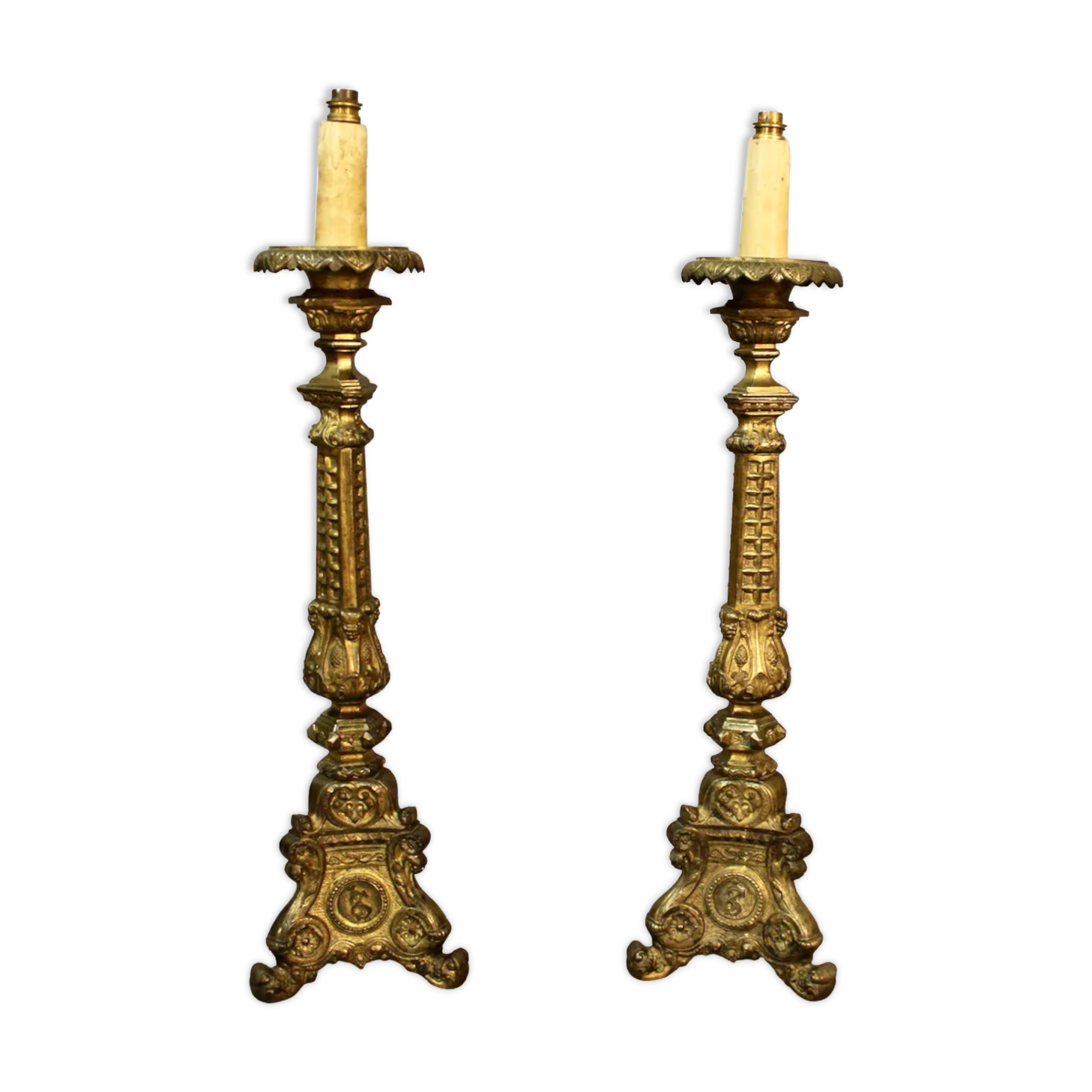 Paire de lampes pique cierges bronze XlXème