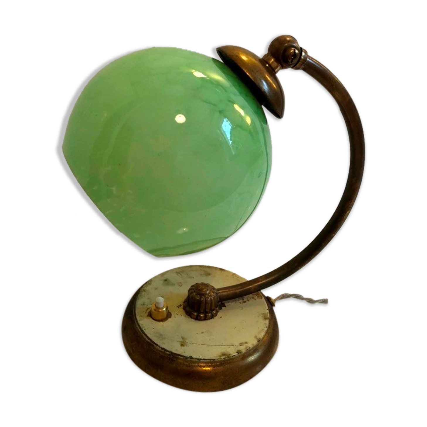 Brass table lamp, 30s-40s, clichy glass globe