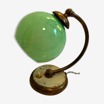 Brass table lamp, 30s-40s, clichy glass globe