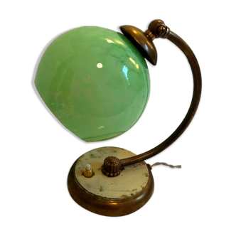 Brass table lamp, 30s-40s, clichy glass globe