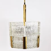 Kalmar Suspension Tambour Drum, Brass, Frosted Textured Glass, Austria, 1960s