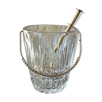 Glass ice bucket and tongs