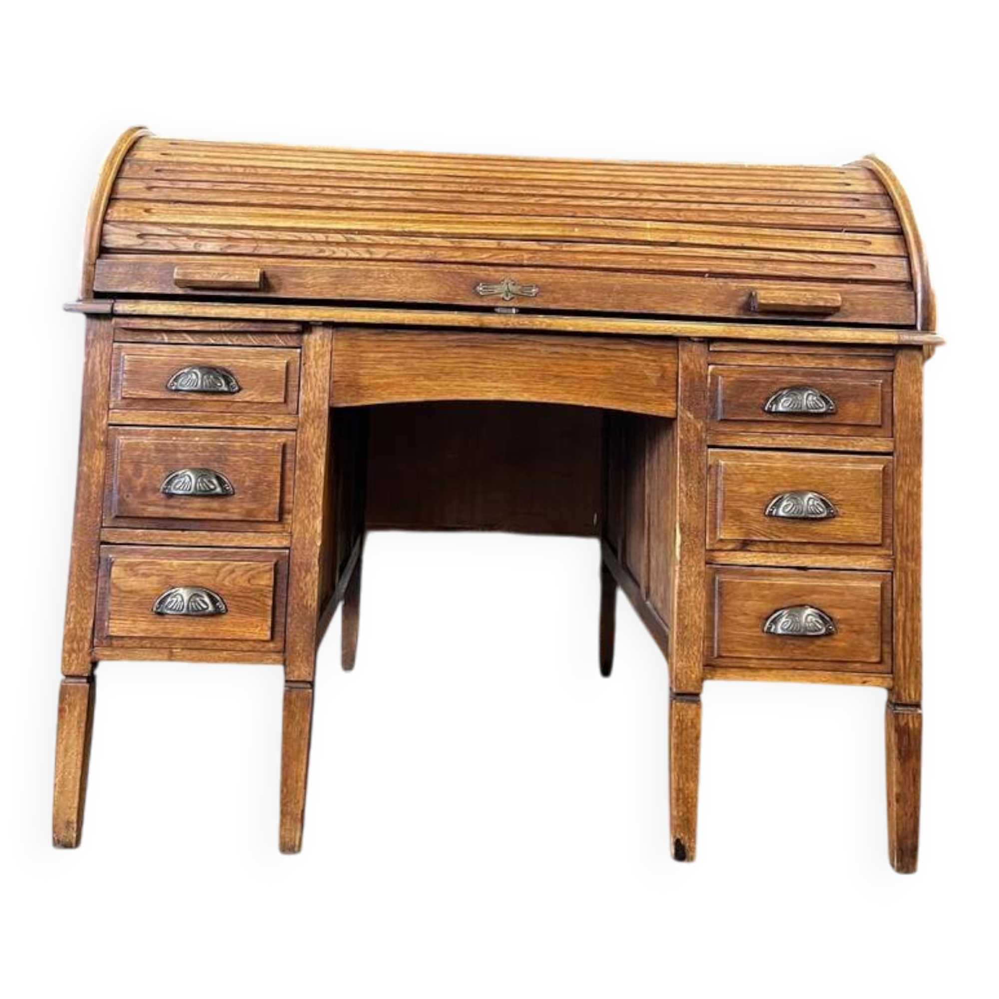 Vintage American wooden desk / desk with roll-up door