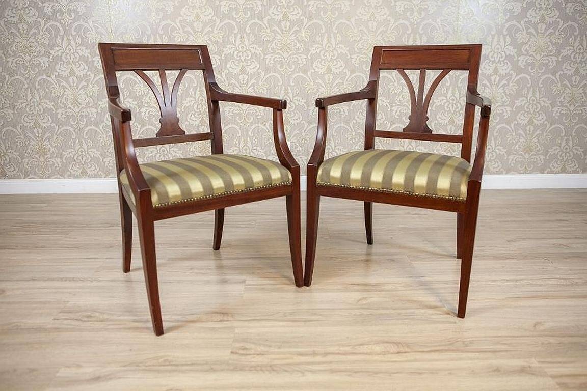 Set of Armchairs in Classicizing Forms in Striped Upholstery, 1990s