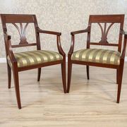 Set of Armchairs in Classicizing Forms in Striped Upholstery, 1990s
