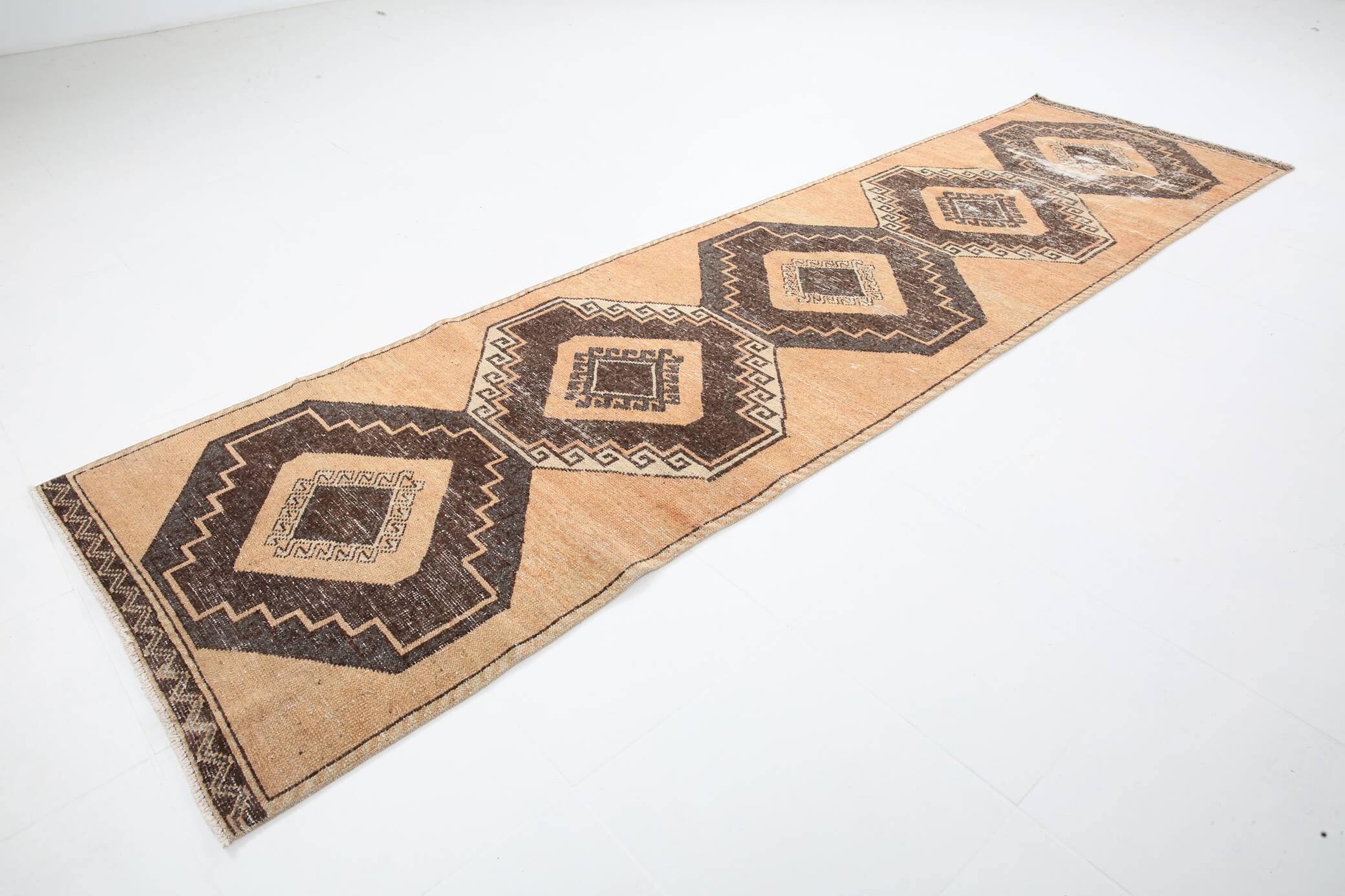 3x11 Rug For Hallway Brown Vintage Persian Runner Rug, 94x345Cm SK 5284