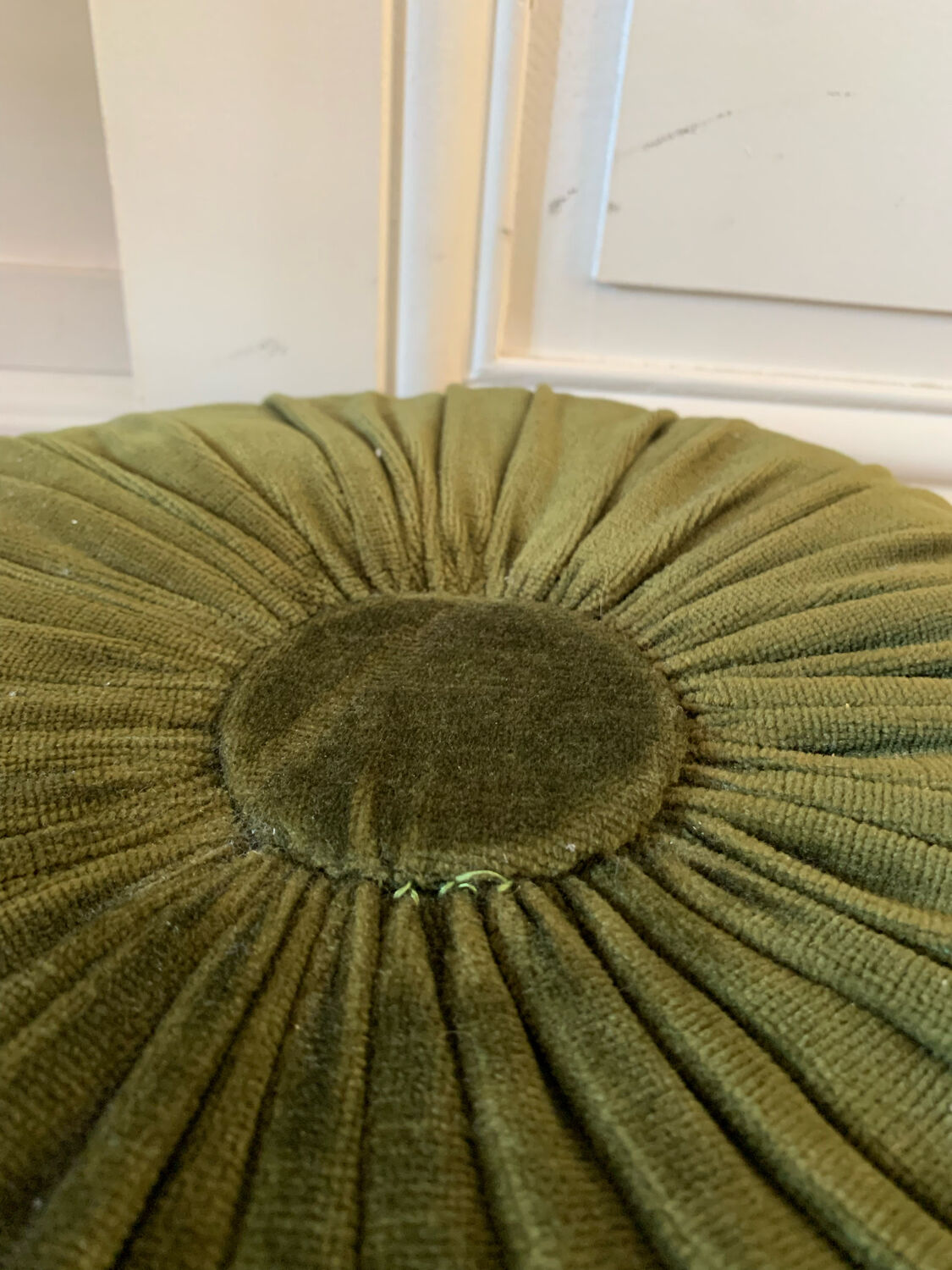 Olive green velvet pouf