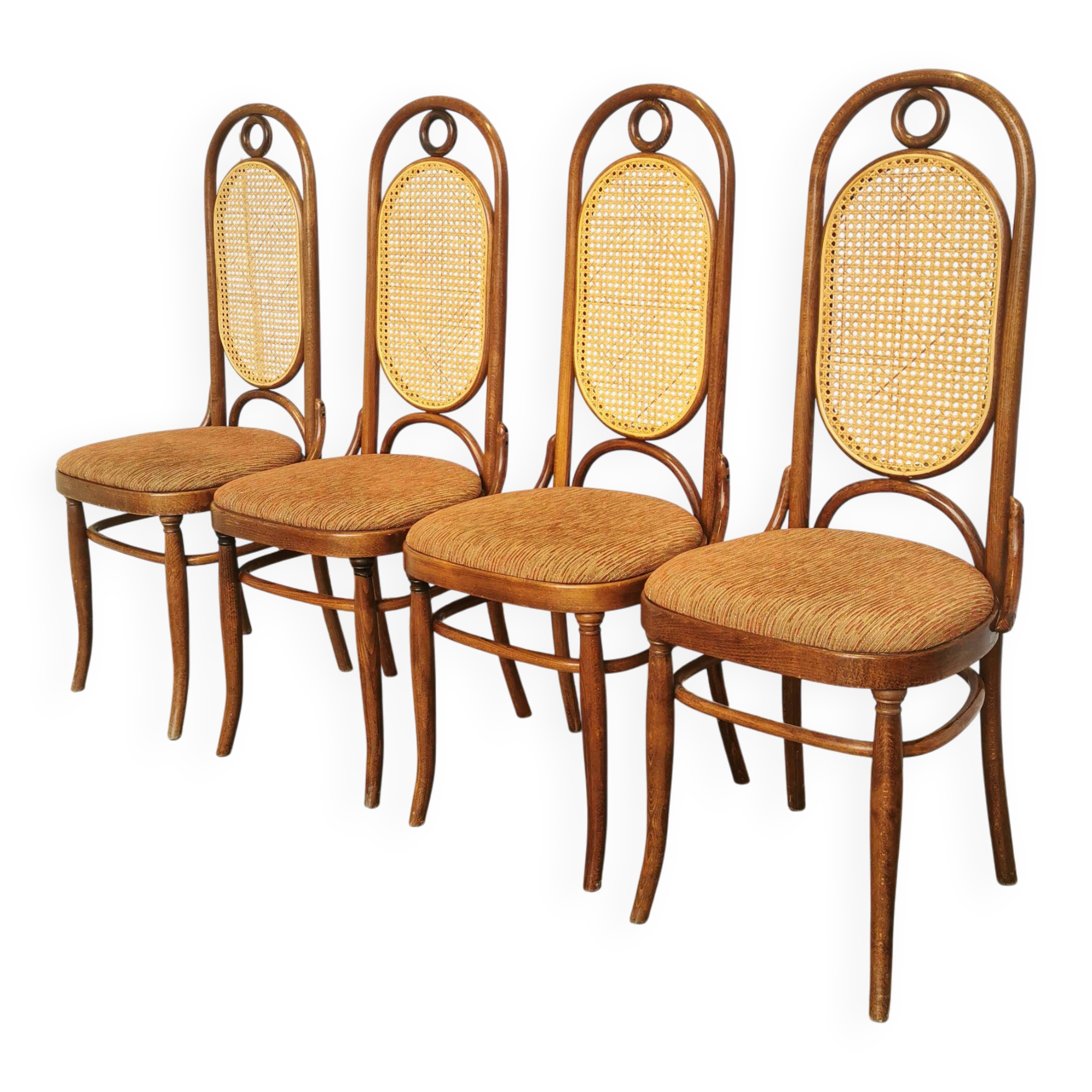 Set of 4 Vintage Bentwood Dining Chairs: Cane Back, Thonet Style