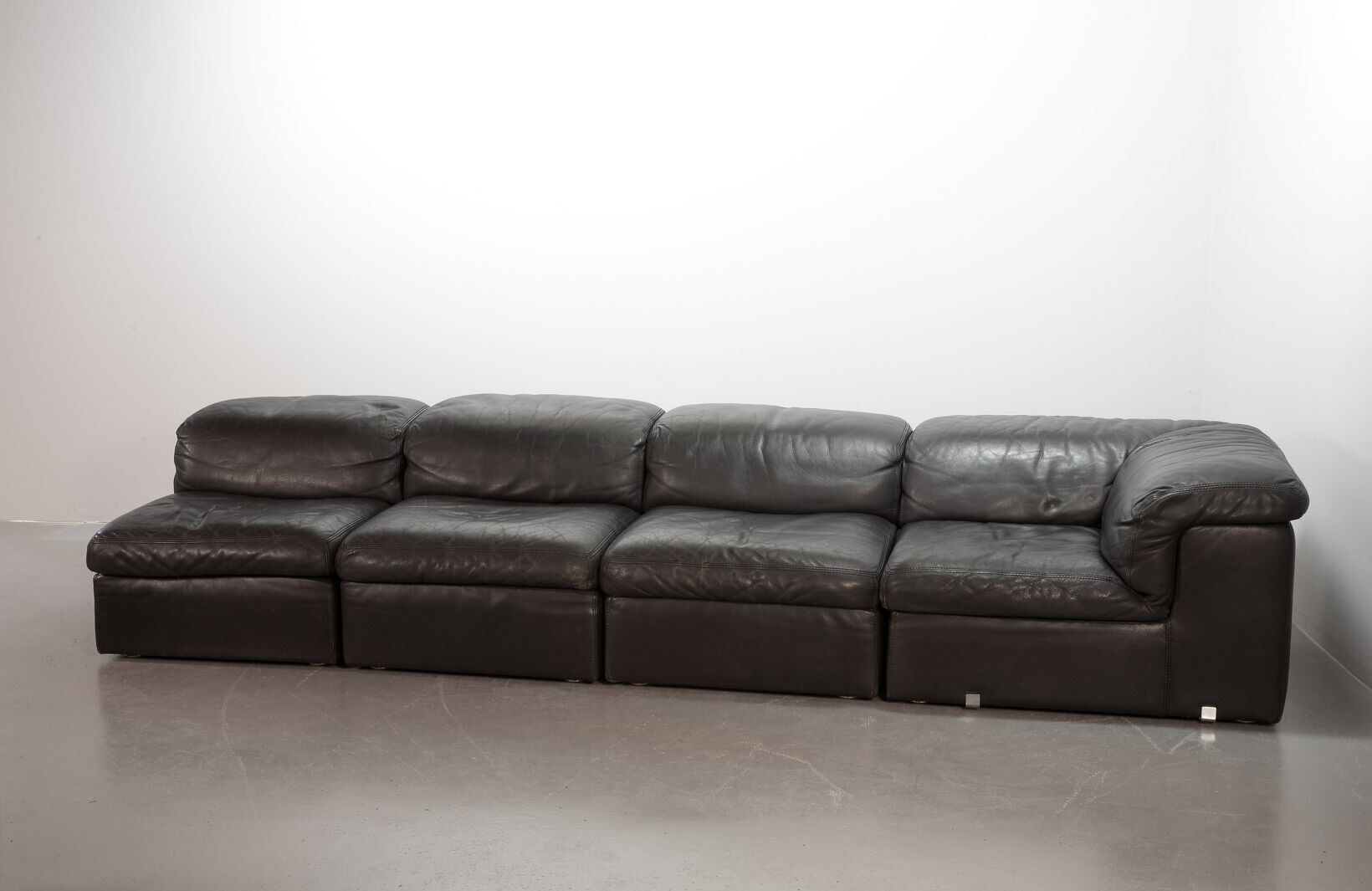 Durlet 'Jeep' Modular Sofa in Anthracite Grey Leather, Belgium 1970s