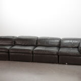 Durlet 'Jeep' Modular Sofa in Anthracite Grey Leather, Belgium 1970s