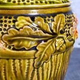 Sugar bowl in barbotine with oak branches