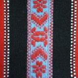 Traditional rustic red wool rug with stylized design and stripes, authentic hand-woven 160x230cm