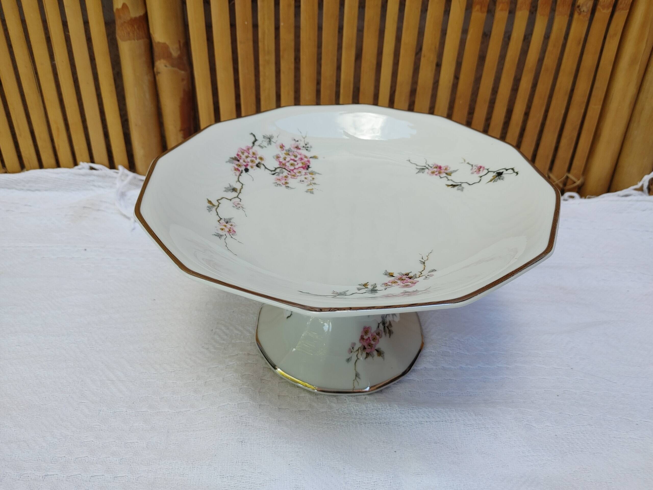 Limoges Old Compotier bowl on foot Japanese decor