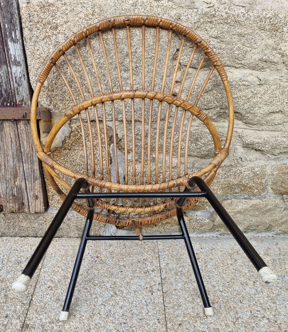 Armchair shell bamboo rattan, child, vintage, 60s