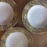6 assiettes creuses Cacharel décor floral jaune et bleu