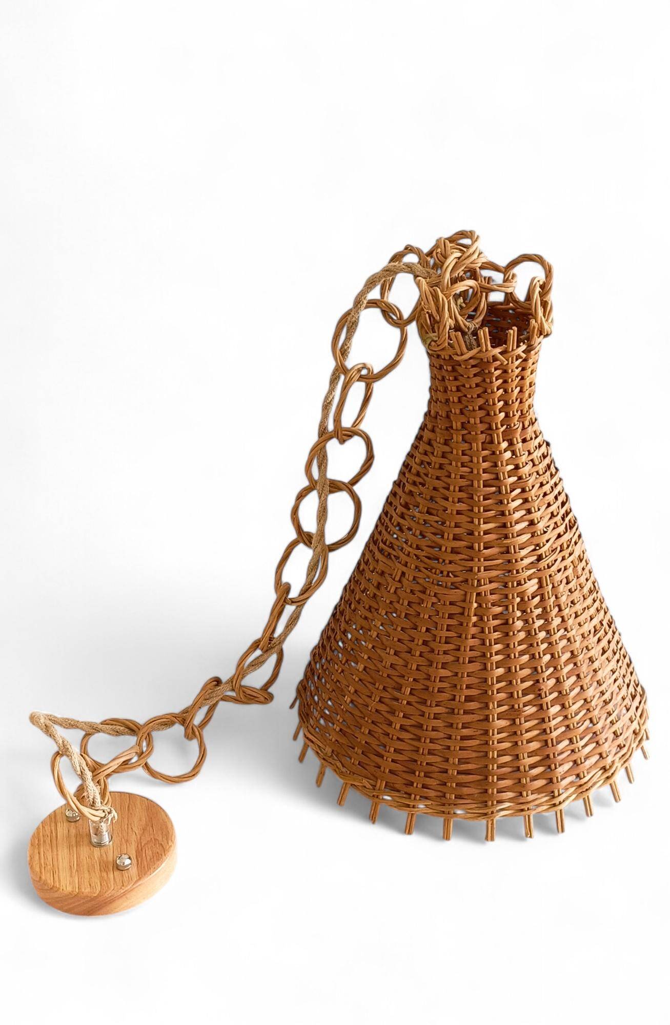 Rustic Midcentury Wicker Pendant Lamp, Spain, 1950s