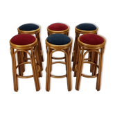 Ensemble de 6 tabourets de bar en bambou vintage, années 1960